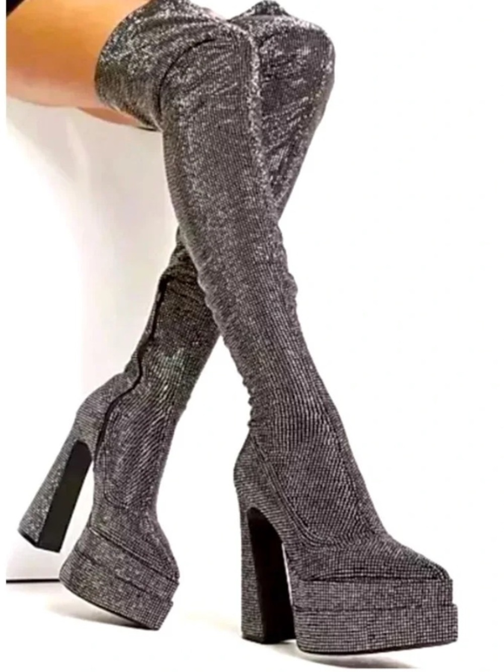 Steve Madden Sultry Rhinestone Glitter Over-the-Knee Platform Boots